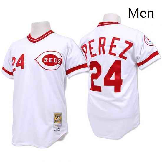 Mens Mitchell and Ness Cincinnati Reds 24 Tony Perez Authentic White Throwback MLB Jersey